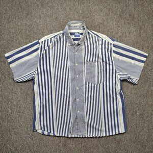 Vintage TODAYS NEWS Shirt Men XL Striped Short Sleeve Button Up 100% Cotton